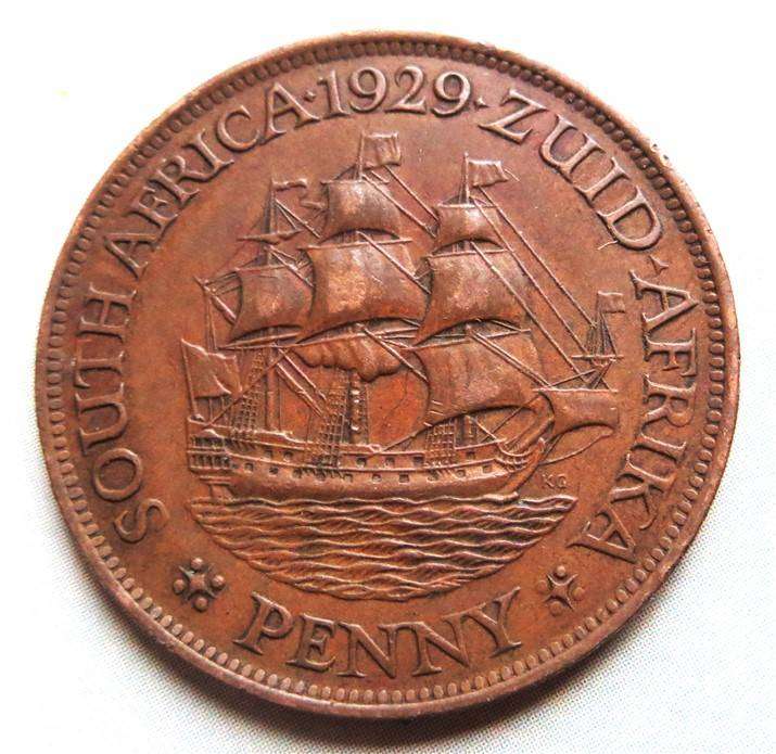 1929 SA Union Penny 1d Coin