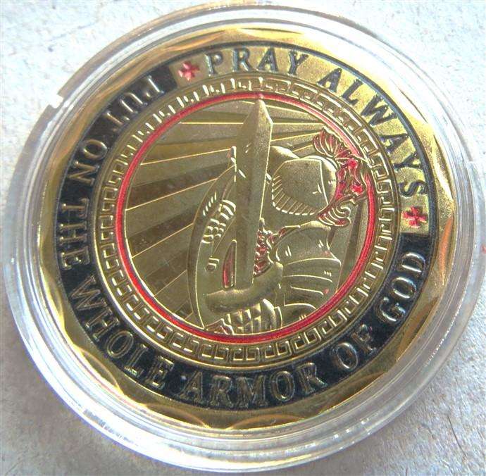 Armor of God Ephesians Colourized Crown Size Medallion in Capsule