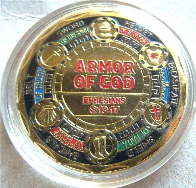 Armor of God Ephesians Colourized Crown Size Medallion in Capsule