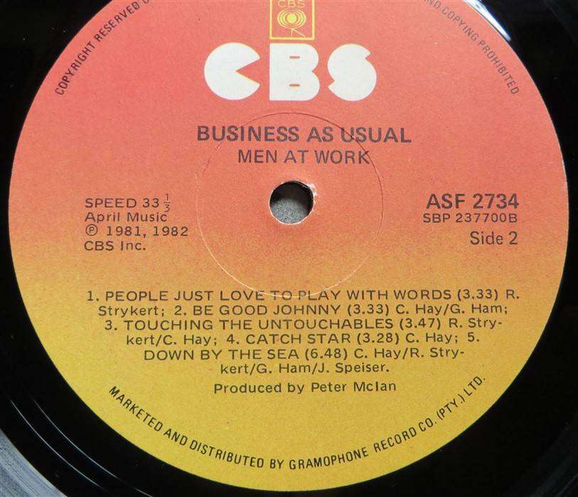 Men at Work - Business as Usual - Vintage Vinyl LP - VG
