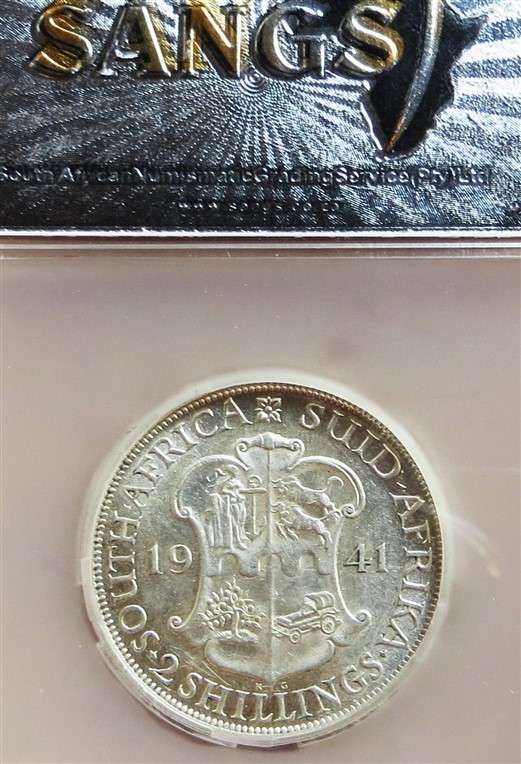 1941 SA MS62 SANGS Silver 2 Shillings Graded