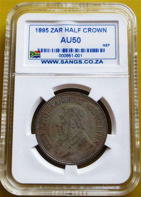 1895 ZAR 2/6 Shillings SANGS AU50 Half Crown