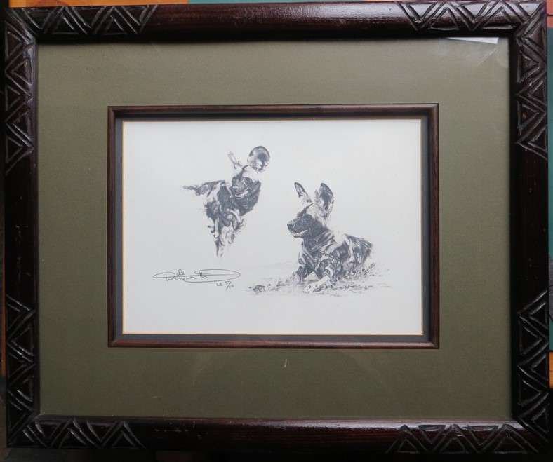 African Wild Dogs - Limited Edition 5/10 - Artist signed Print - wood frame with Glass
