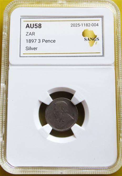1897 ZAR 3d Threepence Silver SANGS AU58