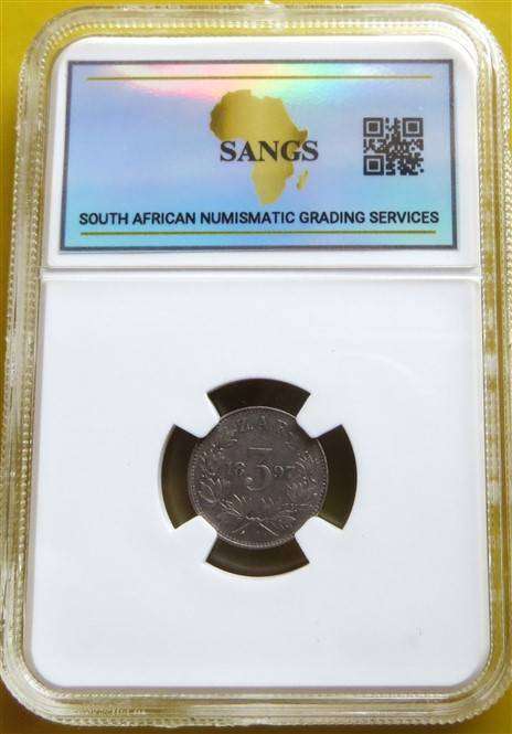1897 ZAR 3d Threepence Silver SANGS AU58