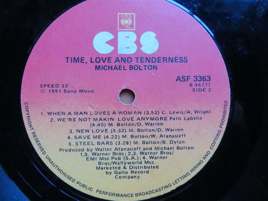 Michael Bolton  - Time , Love & Tenderness  Vinyl VG / Cover G
