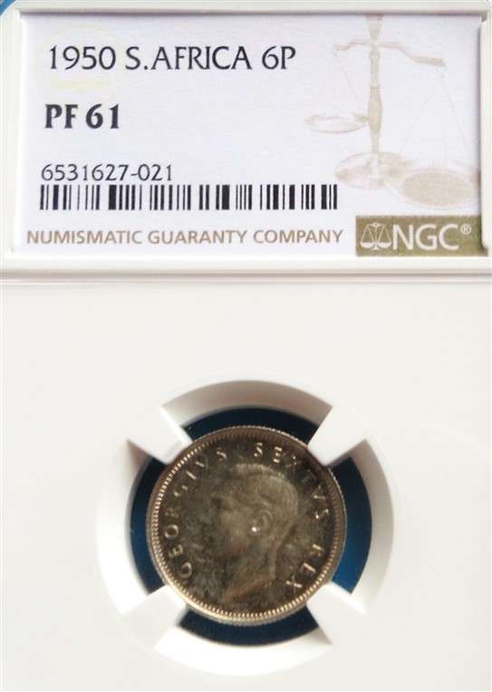 1950 SA 6d Sixpence Silver NGC PF61 Mintage : 500