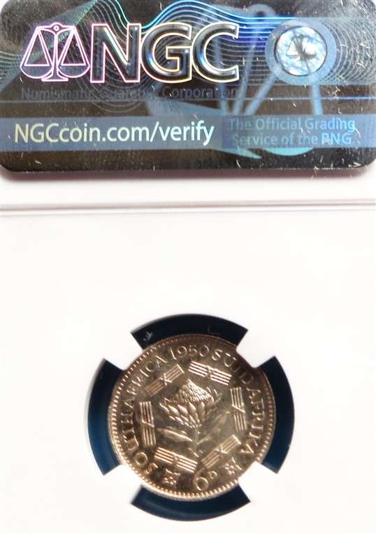 1950 SA 6d Sixpence Silver NGC PF61 Mintage : 500