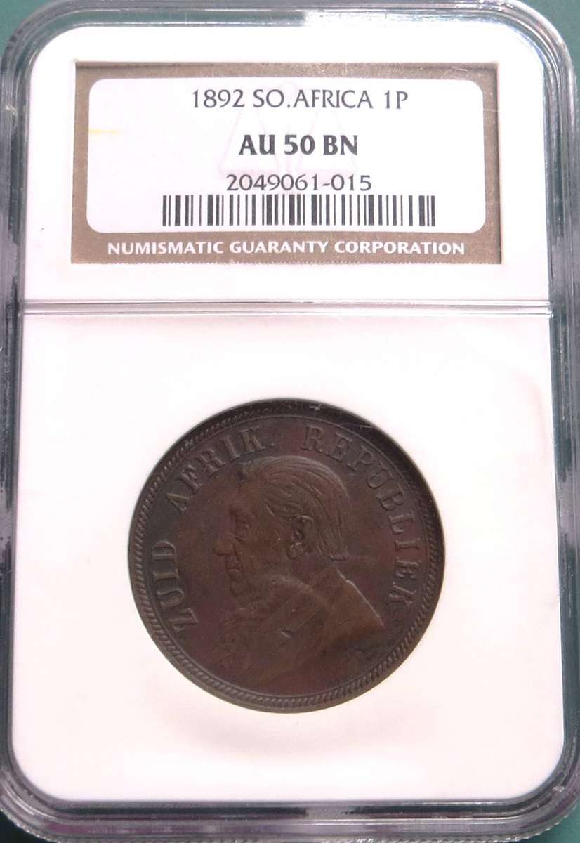 1892 ZAR Penny 1d NGC AU50BN