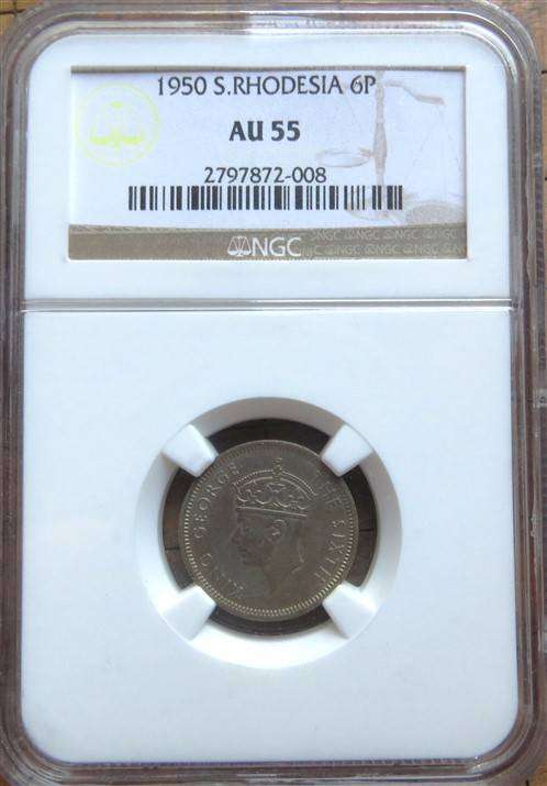 1950 Rhodesia Sixpence 6d NGC AU55