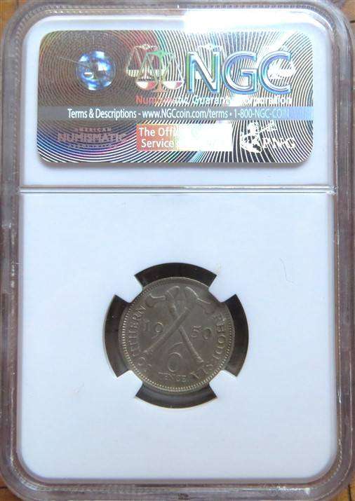 1950 Rhodesia Sixpence 6d NGC AU55