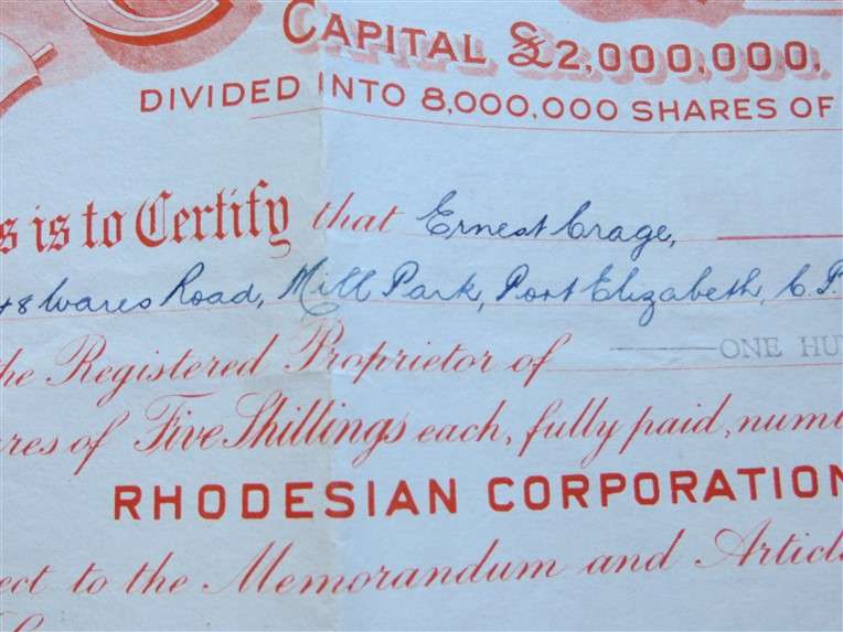 Rhodesian Corporation Limited Share Certificate