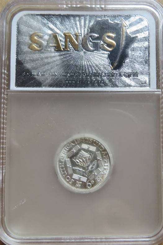SA Union 1942 6d Six pence Cracked Die Silver Coin MS64 SANGS Graded