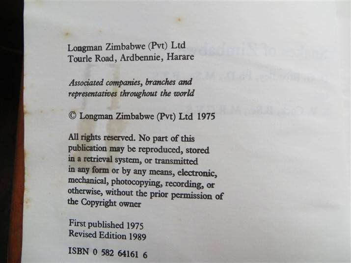 Snakes of Zimbabwe - Broadley & Cock - Bundu Series