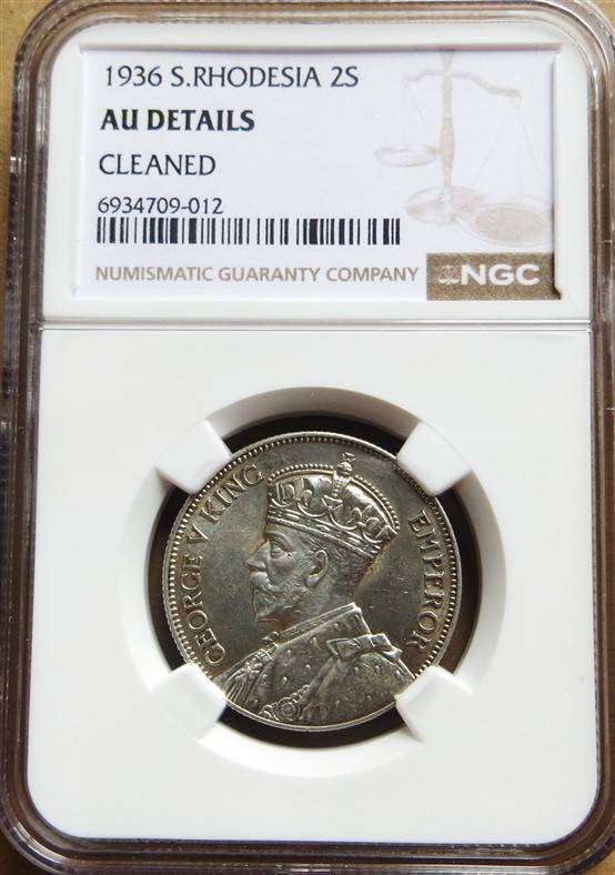 Southern Rhodesia 1936 2 Shillings Silver Coin NGC Graded AU Details
