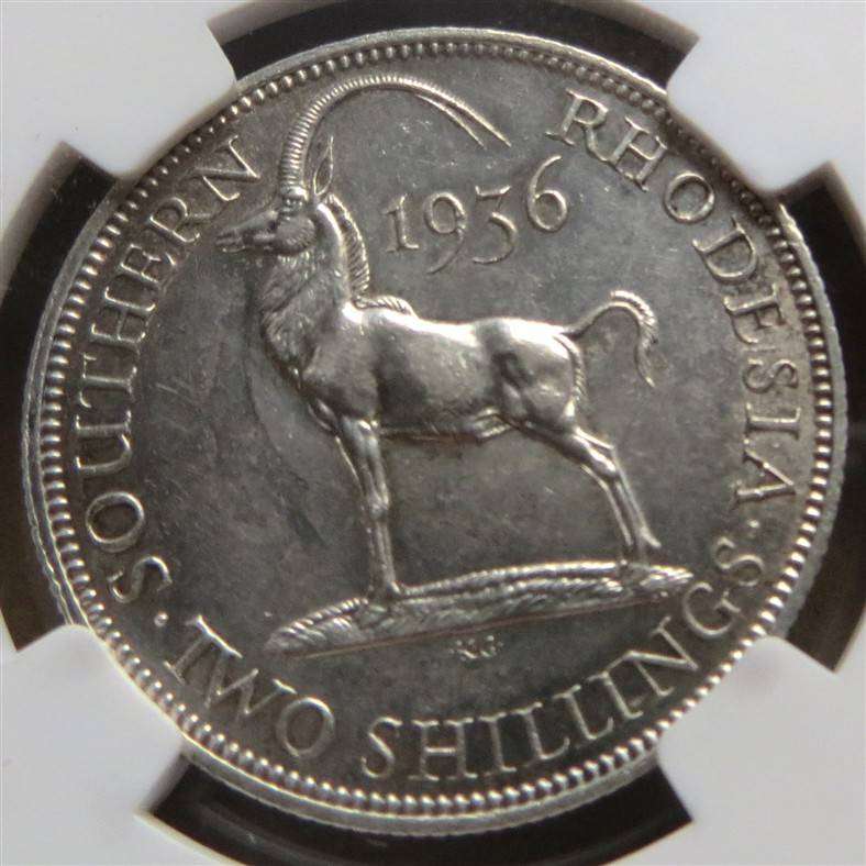 Southern Rhodesia 1936 2 Shillings Silver Coin NGC Graded AU Details