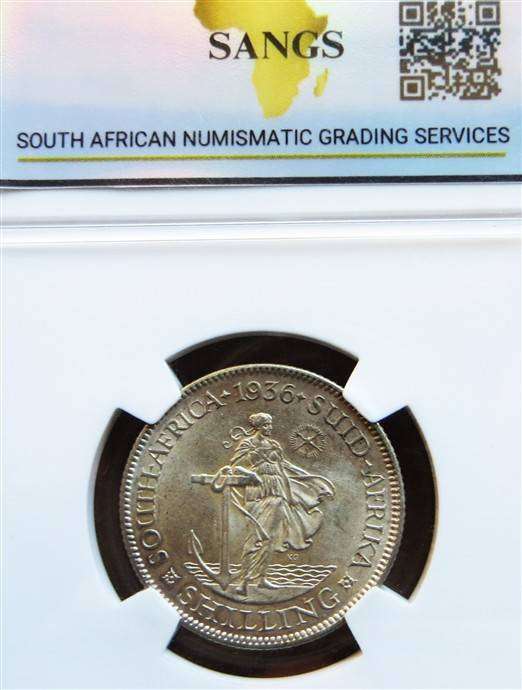 1936 SA Union 1 Shilling Silver AU58 SANGS Coin