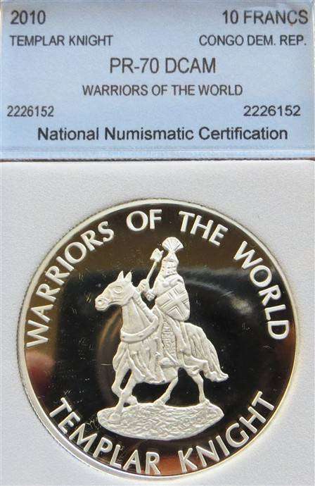 2010 Congo PF70DCAM 10 Francs - Templar Knight - Warrior Series