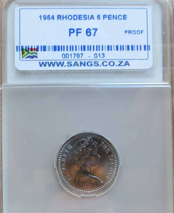 1964 Rhodesia PF67 SANGS 6d/5c Coin - Scarce High Grade