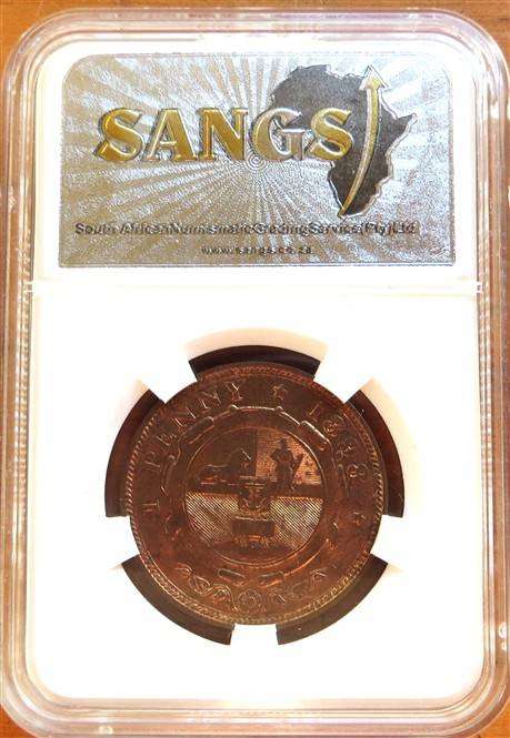 1898 ZAR 1 Penny SANGS MS63RB Scarce Graded Coin