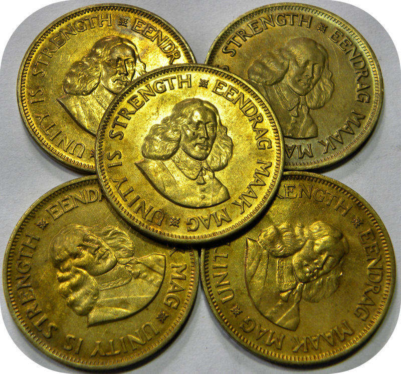 Top Grade RSA: 5x 1963 van Riebeeck 1c in A/UNC!!  bid per coin.