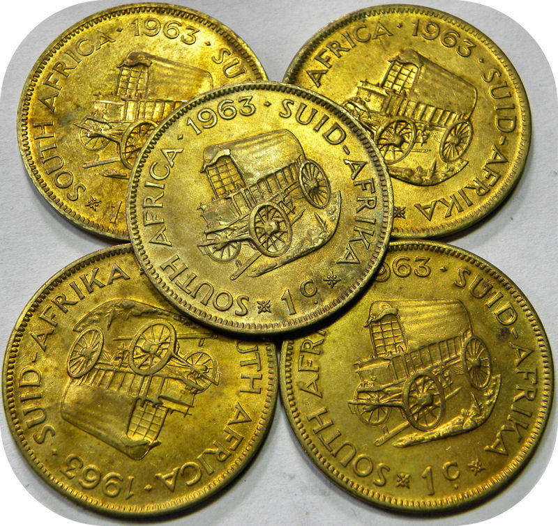 Top Grade RSA: 5x 1963 van Riebeeck 1c in A/UNC!!  bid per coin.