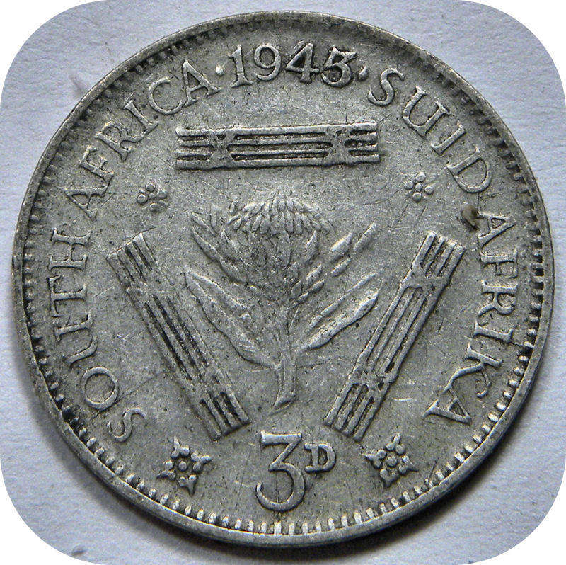 1945/43 Overstrike tickey 3d below R50!