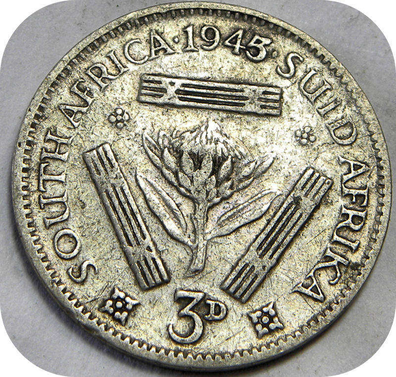 1945/43 Overstrike tickey 3d below R50!