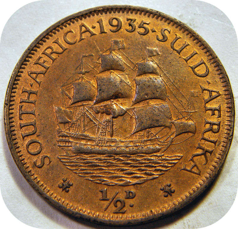 Top Grade SA Union:  1935 Half Penny in RED A/UNC!