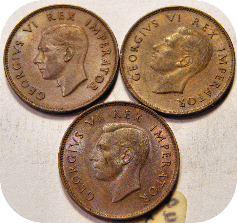 Top Grade SA Union:  Three 1944 Farthings 1/4d in A/UNC!
