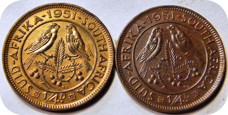 Top Graad SA Unie: 2 x 1951 1/4d in A/UNC!  Bie per munt.