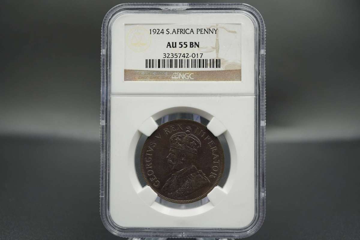 1924 South African Penny  AU55BN