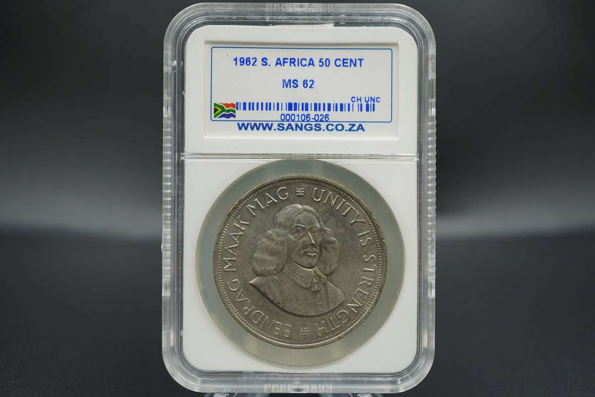 1962 South African MS62 Sangs Graded 50c. Mintage, 24 378
