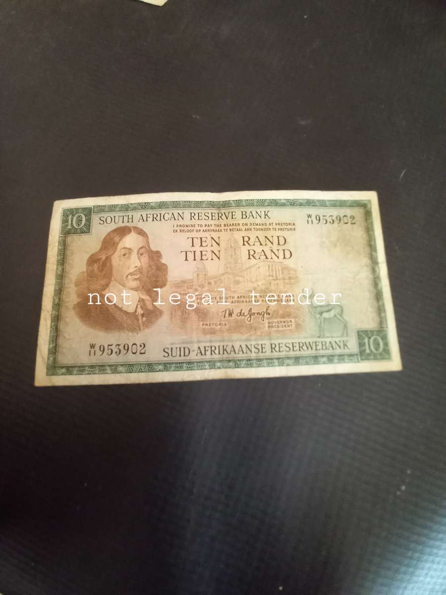 1967 Replacement TW de Jongh South African Ten Rand 1st issue E/A Banknote (W11)