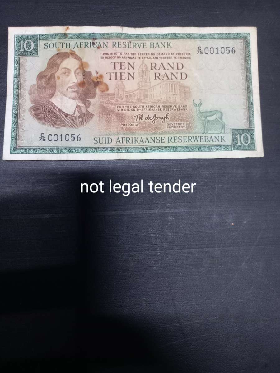 1967 TW de Jongh 1st Issue Eng/Afr Ten Rand Banknote (C75) lownumber