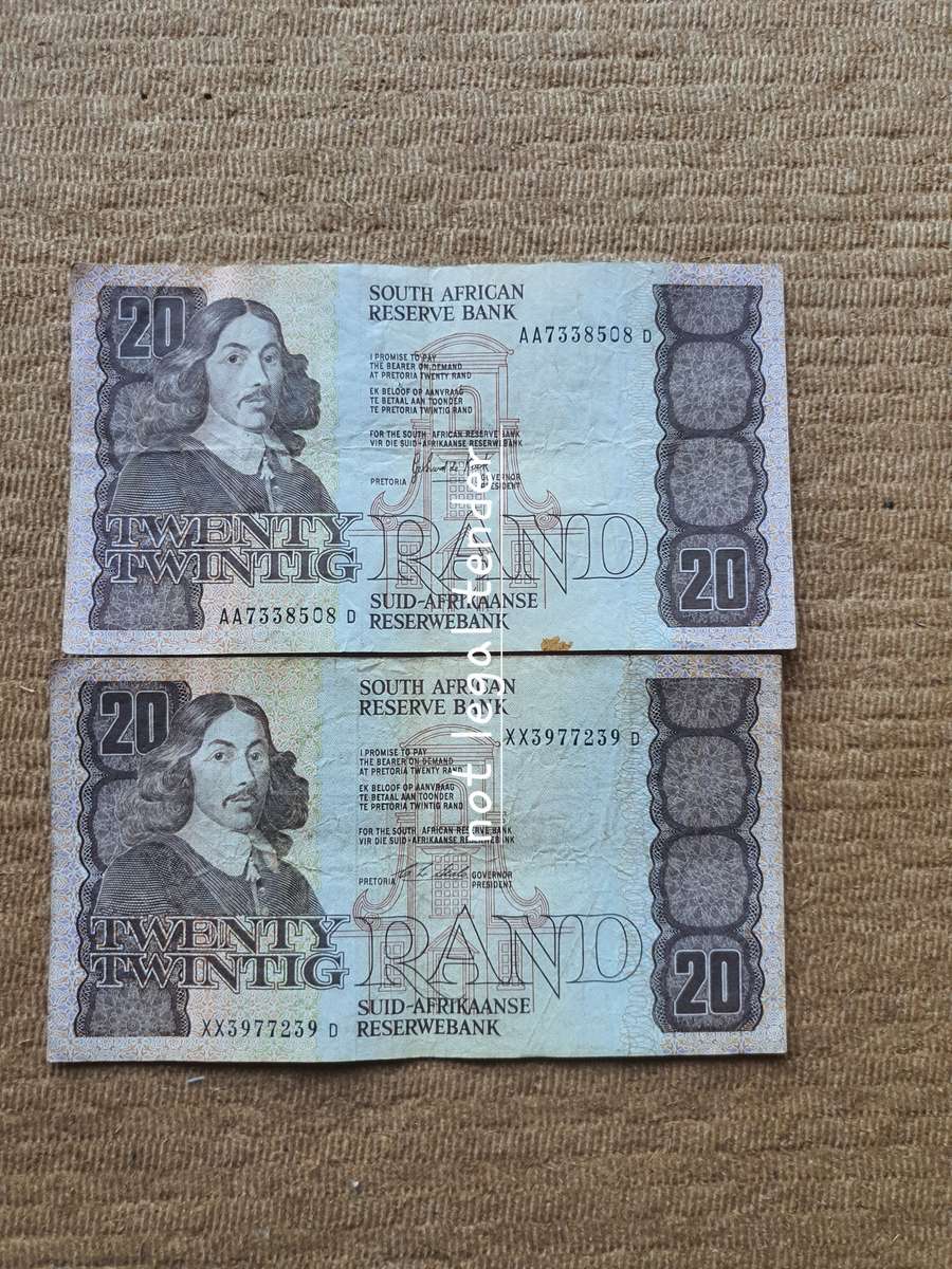 Replacement and AA GPC de Kock 3rd Issue Eng/Afr Twenty Rand Banknotes. (AA /XX)