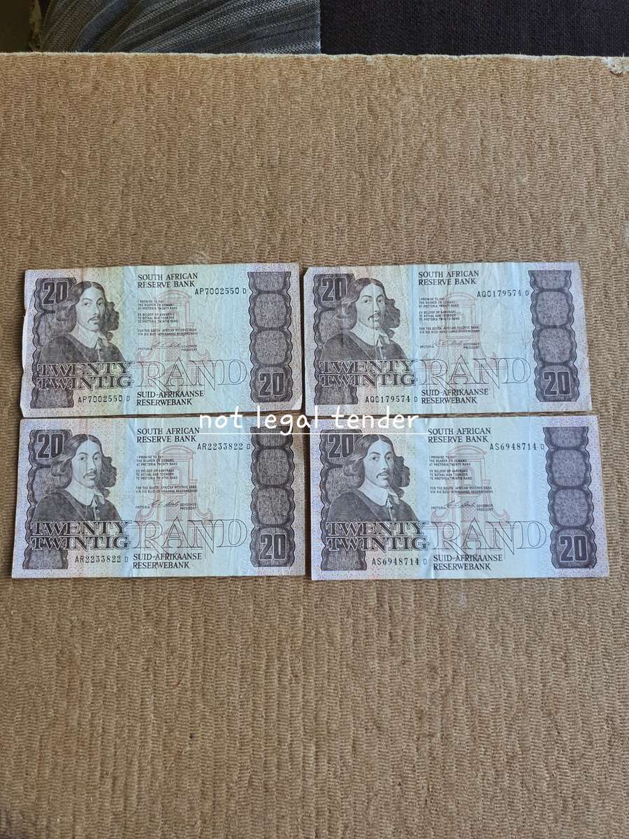1990 C Stals 1st issue Eng/Afr Twenty Rand Banknote (AP/AQ/AR/AS)