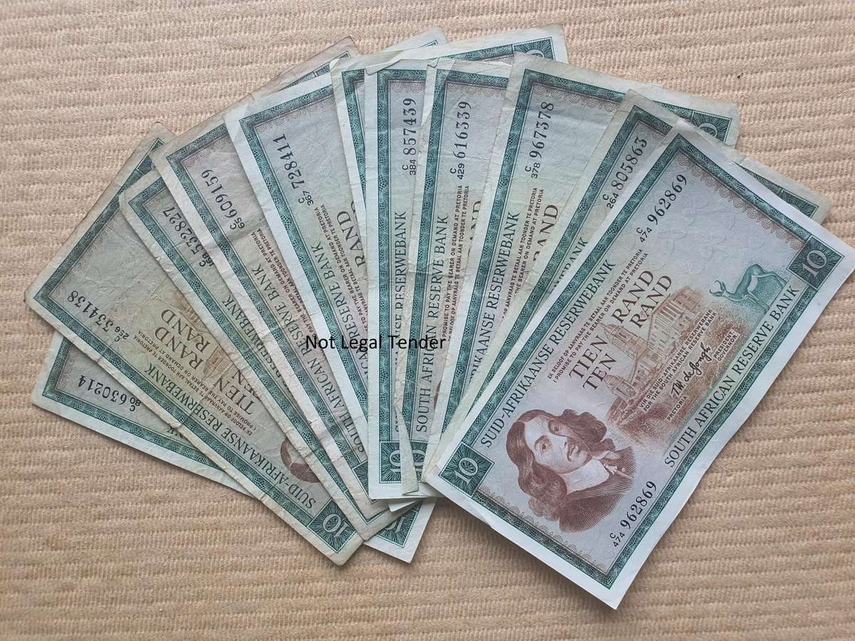 10 TW de Jongh Various Issue Eng/Afr Ten Rand Banknotes (C299)
