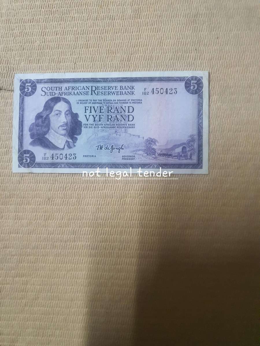 1967 TW de Jongh 1St issue Eng/Afr Five Rand Banknote (F182)