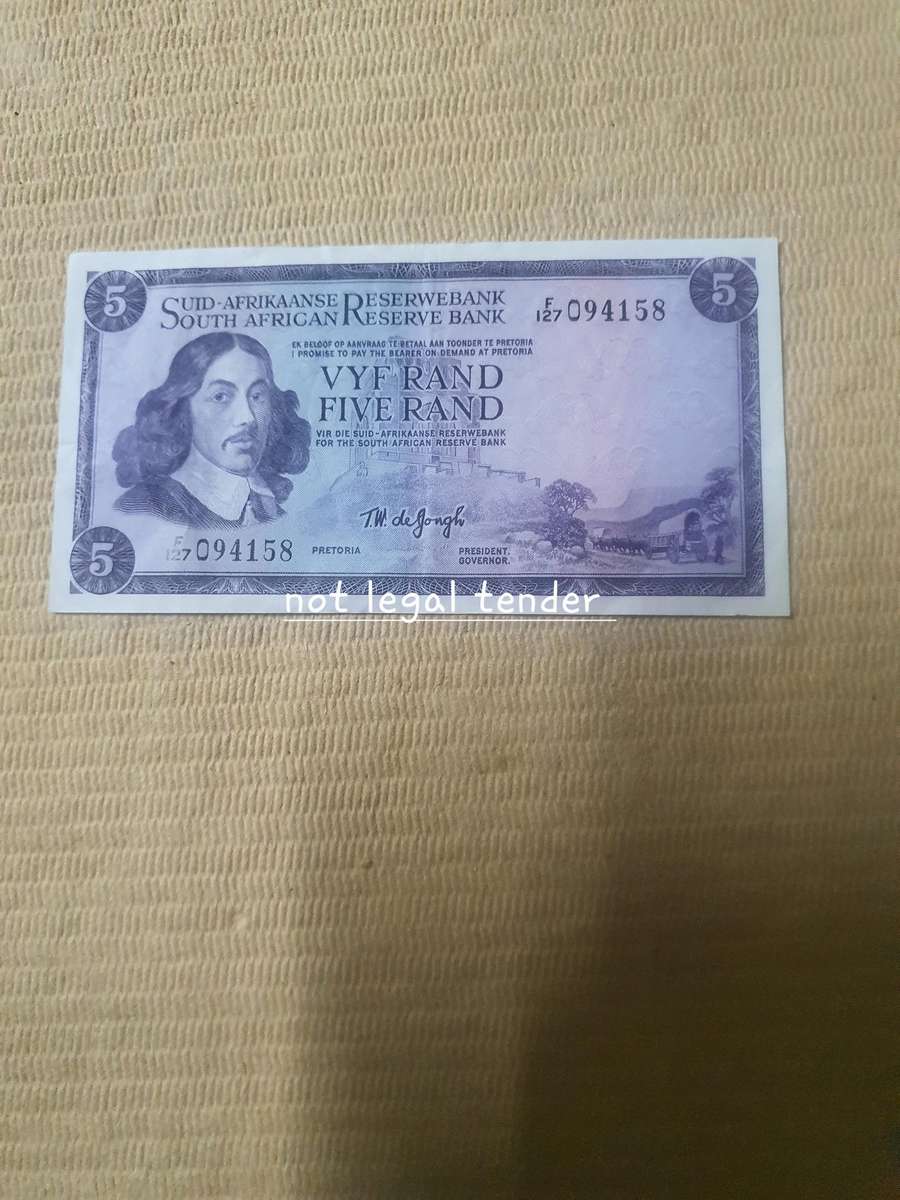 A/Unc 1967 TW de Jongh 1St issue Eng/Afr Five Rand Banknote (F127)