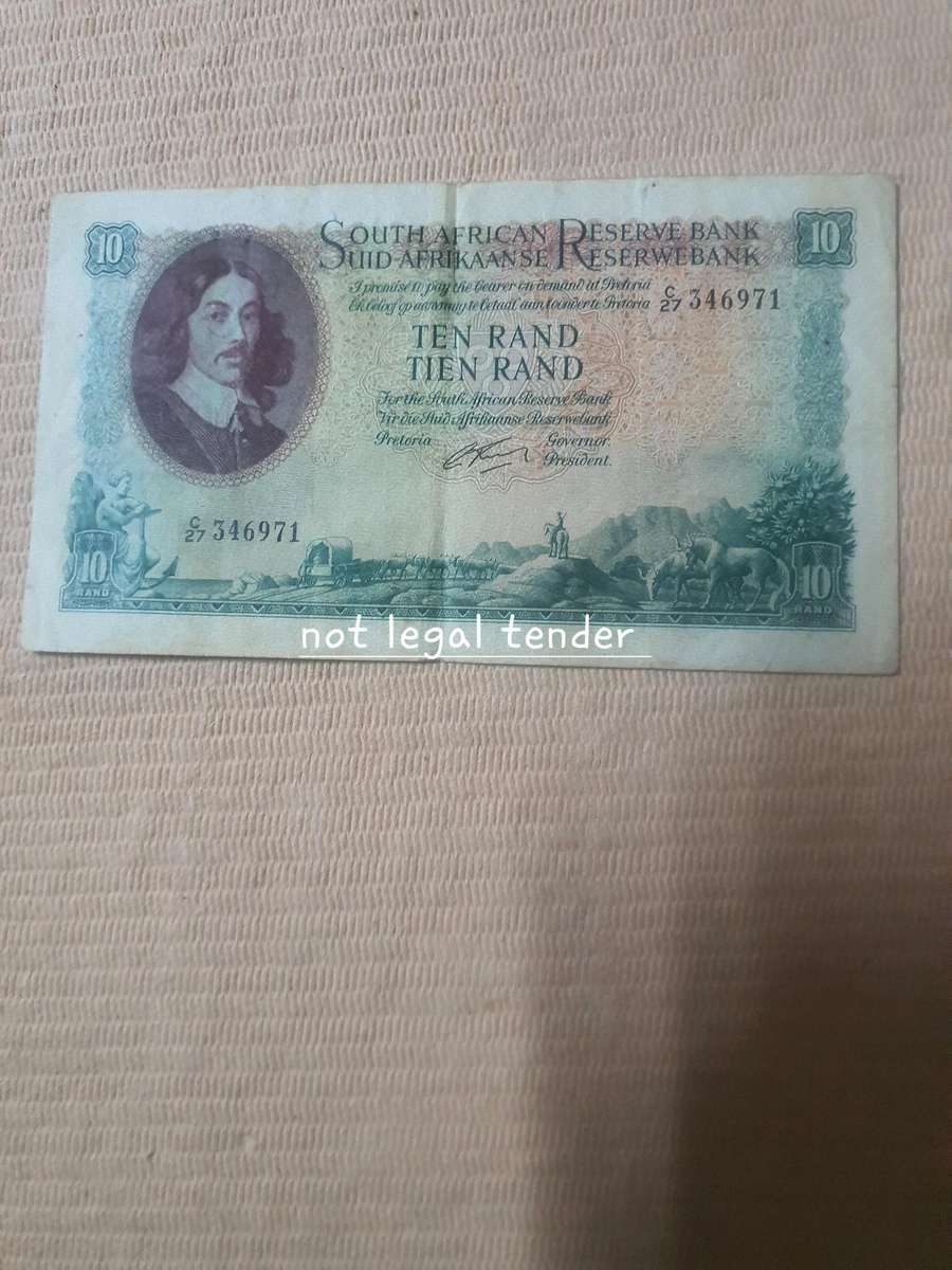 1962 G Rissik 1st issue Afr/Eng Ten Rand Banknote (C27)
