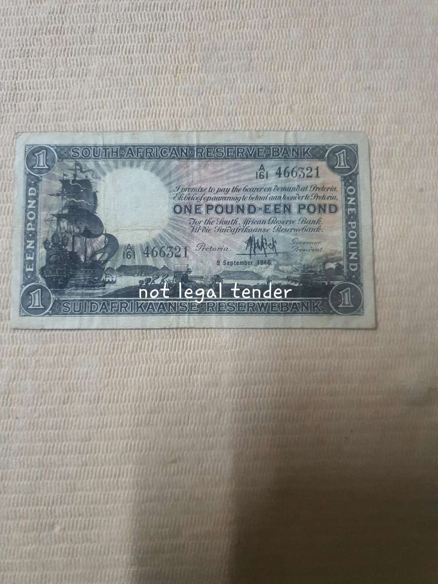 1946 MH de Kock 1st issue Eng/Afr One Pound Banknote (A161)