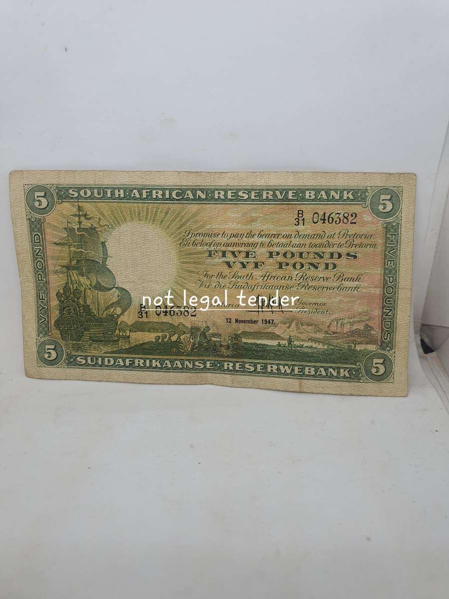 1947 MH de Kock 1st Issue Eng/Afr Five Pound Banknote (B31)