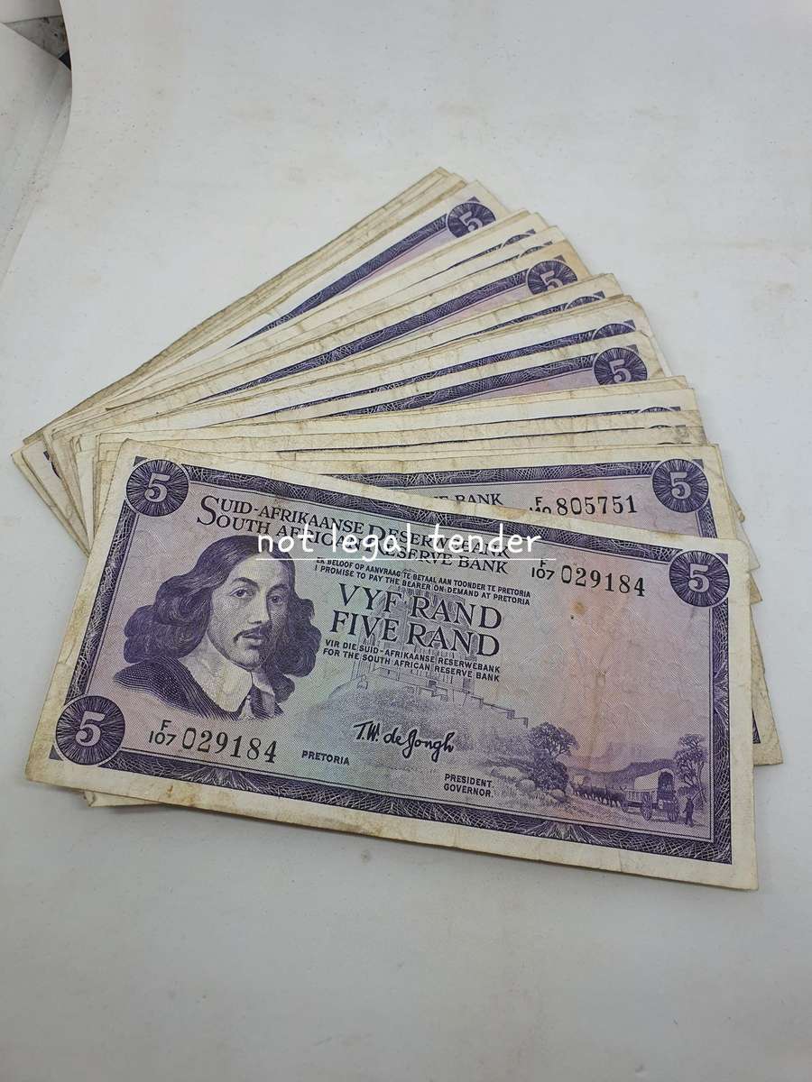 34 TW de Jongh Various  Issue Afr/Eng Five Rand Banknote (F46)