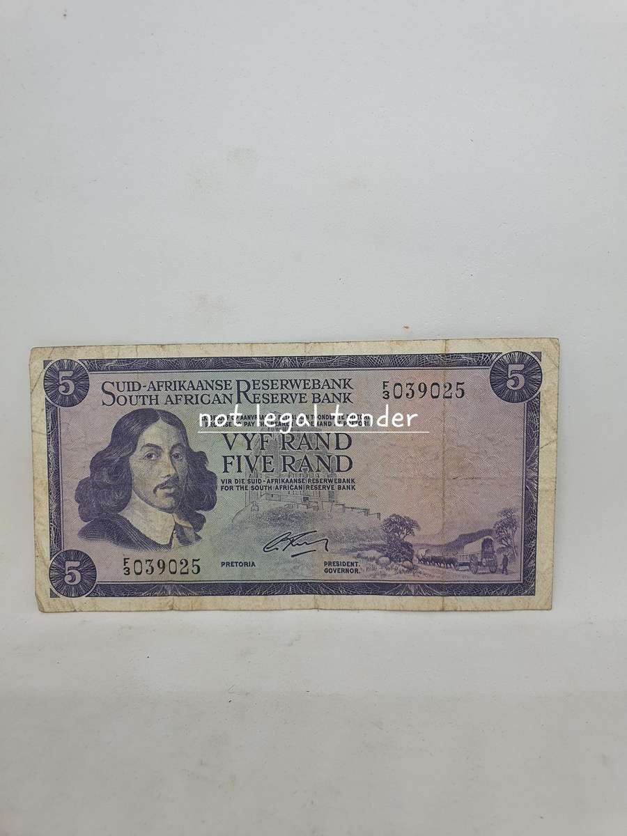 1966 G Rissik 2nd Issue Afr/Eng Five Rand Banknote. (F3)