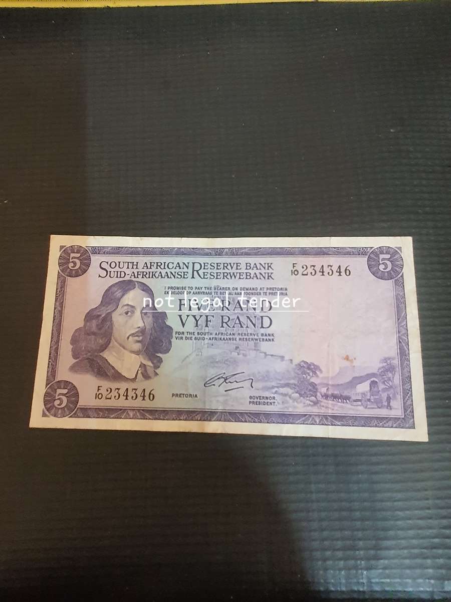 1966 G Rissik 2nd issue Eng/Afr Five Rand Banknote. (F10)