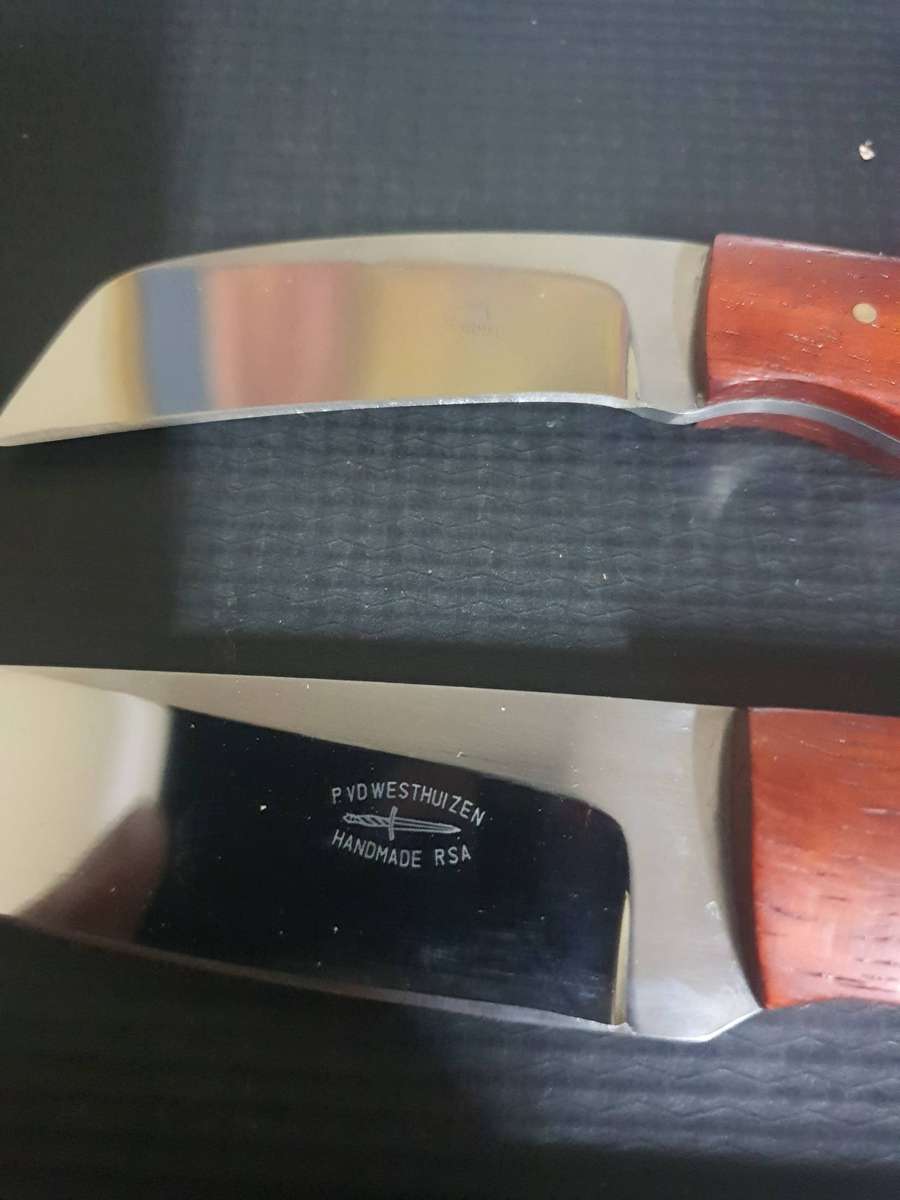 P V Der Westhuizen Local Knife Guild Knife maker 03108 and 03381 Pocket Knives.  Blade 6.5 and 10cm