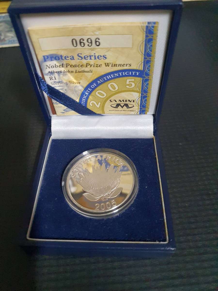 2005 Albert Luthuli Nobel Price Silver proof coin
