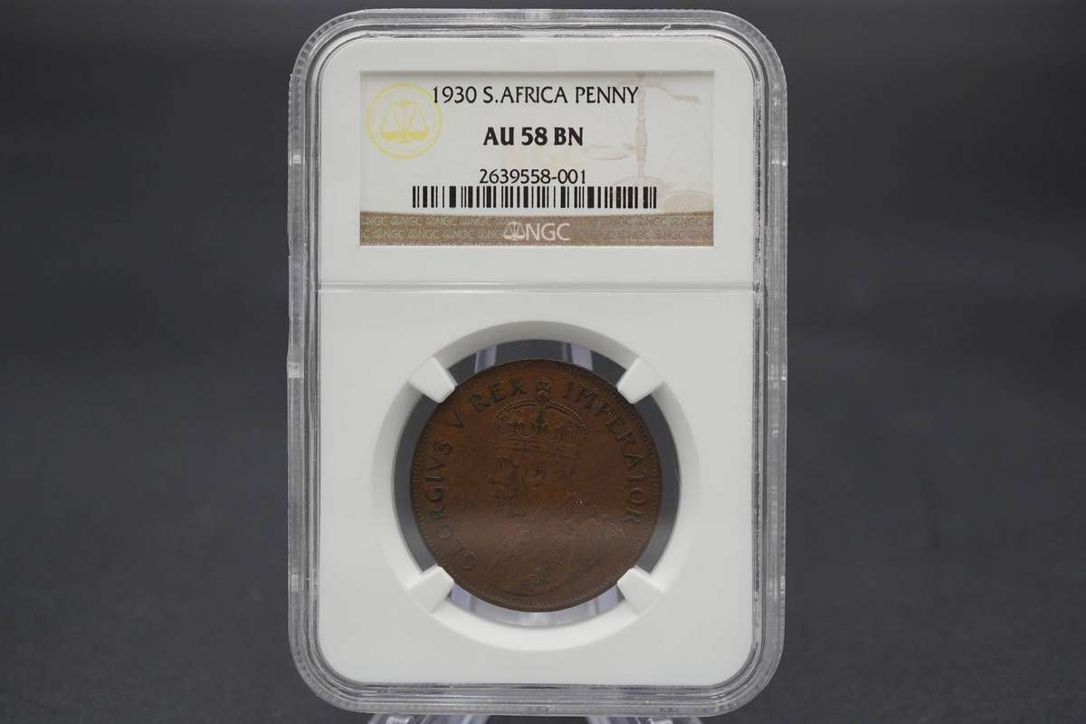 1930 South African Penny Graded NGC AU58BN