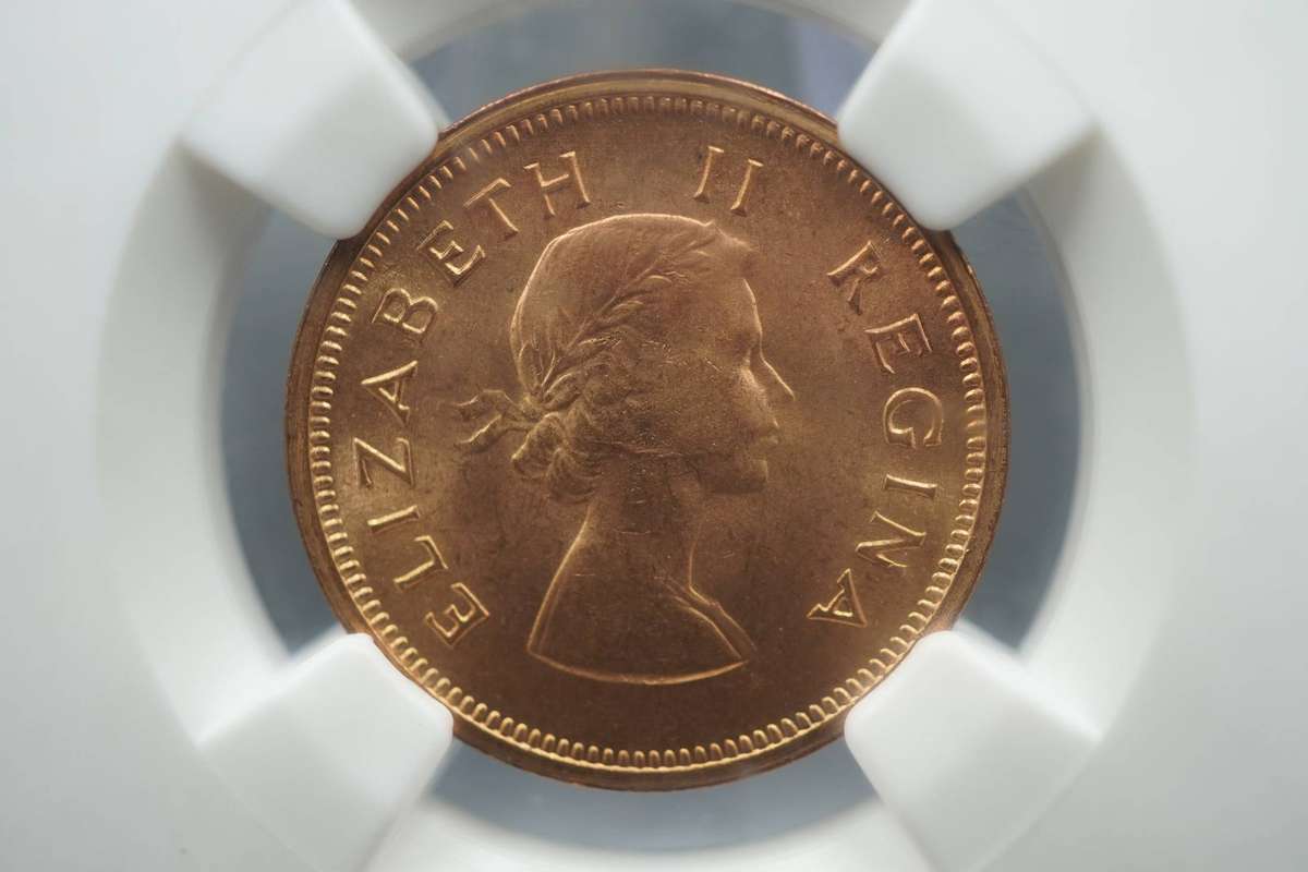 1958 South African Quarter Penny NGC MS63RD. Full red luster